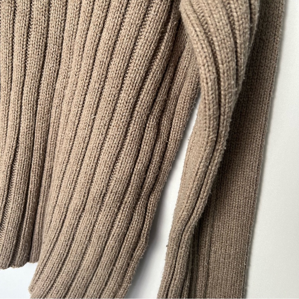 Abercrombie & Fitch Ribbed Cable Knit Mock Neck Long Sleeve Sweater XS Tan Beige - Picture 3 of 8